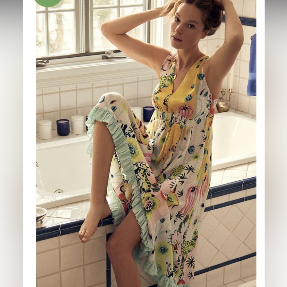 NWOT: Anthropologie Sundress Asymmetrical Ruffle Hem tie back